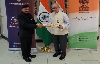 Dr. Prasanta K. Pattanaik was presented Padma Shri by Consul General Dr. T.V. Nagendra Prasad, on behalf of the Government of India, at a community function in Los Angeles. Dr. Pattanaik expressed his gratitude to the Government of India, Hon’ble President and Hon’ble Prime Minister of India for conferring him Padma Shri award. He also thanked Hon’ble Minister of Home Affairs of India for his congratulatory letter.  